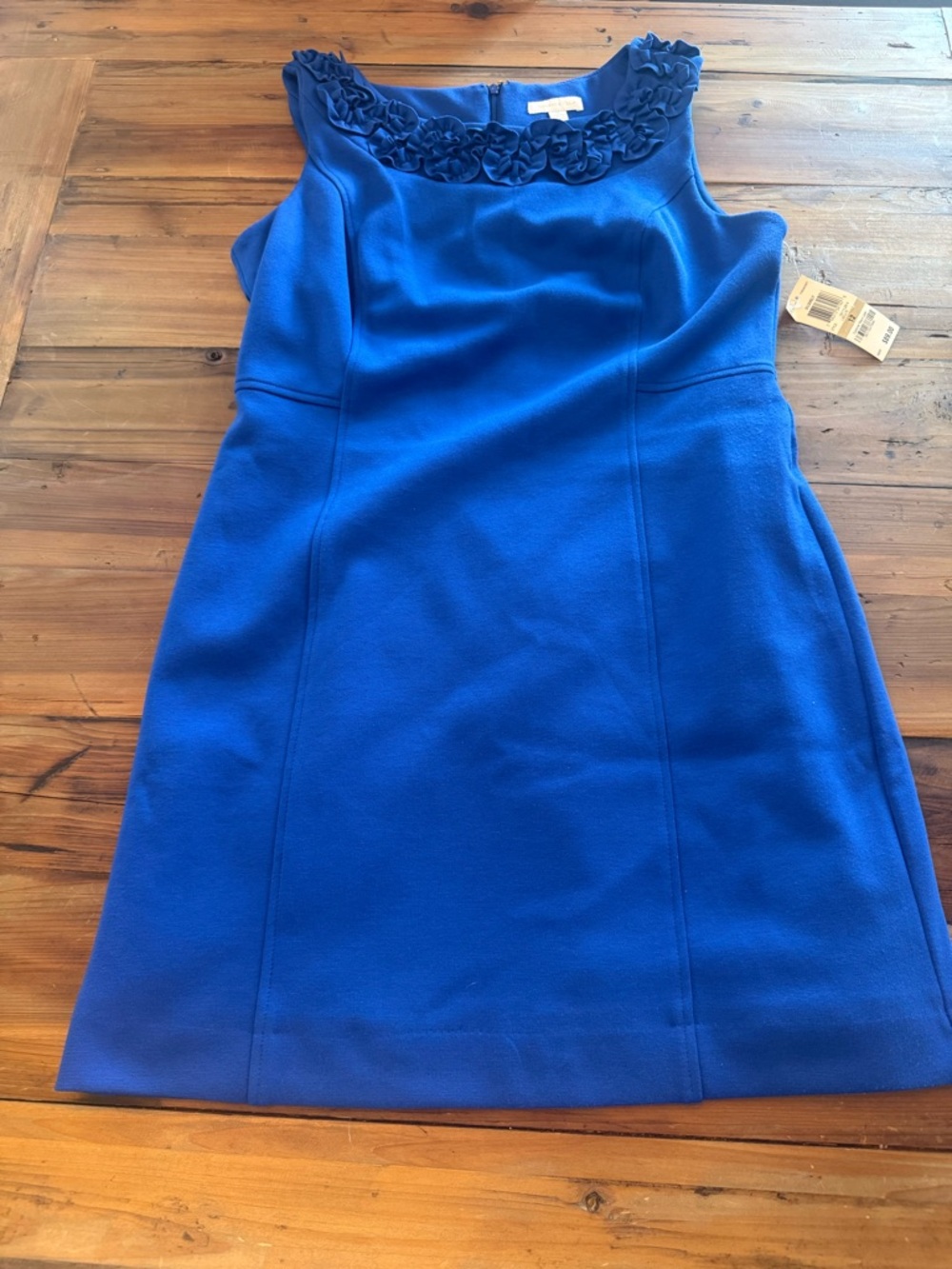 Charter Club Women’s Sleeveless Royal Blue Floral-Trim Sheath Dress Size 12 NWT